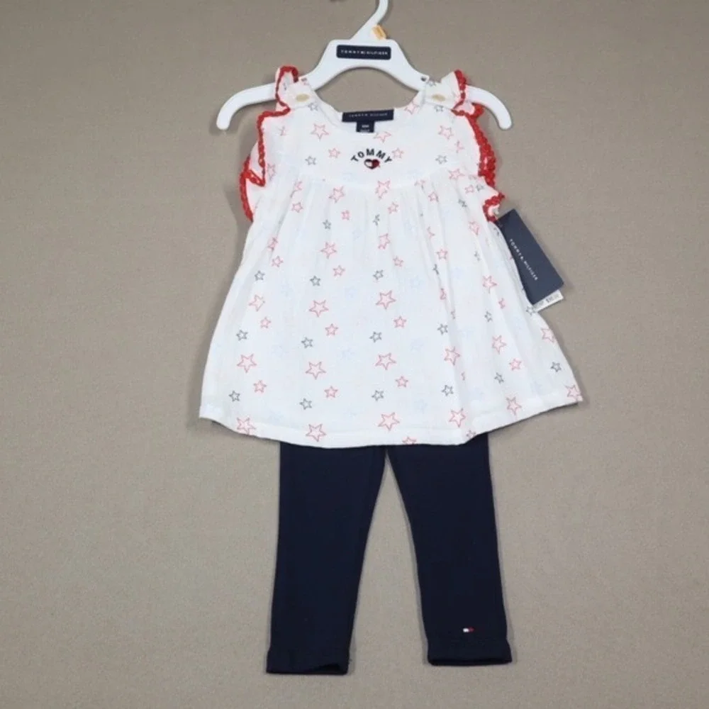 Tommy Hilfiger‎ Baby Girls Muslin Tunic and Capri Legging 2 Pc Set - White - 12M